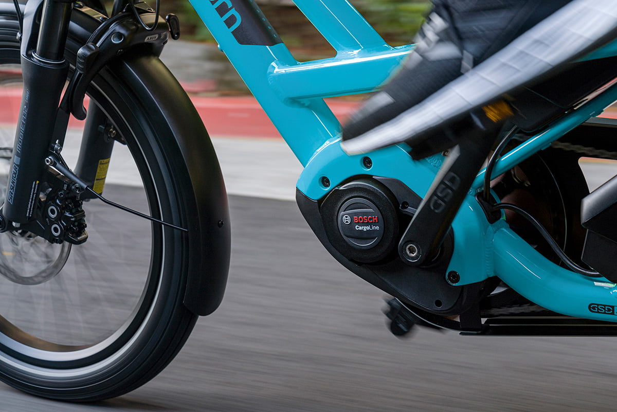 Bosch Cargo Line eBike motor on a blue Tern GSD